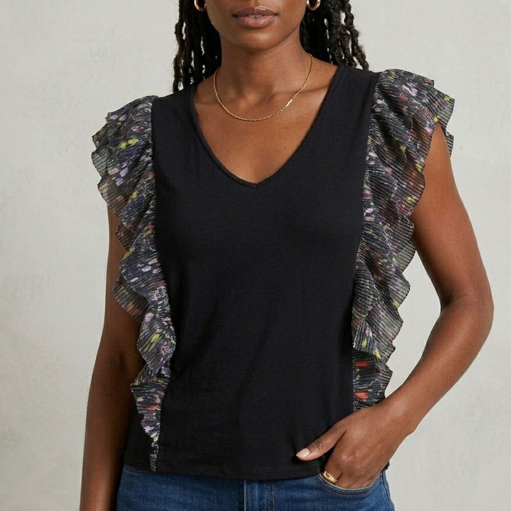 Vanessa Virginia Anthropologie Size S Shirt Festival Floral Ruffle Boho Romantic